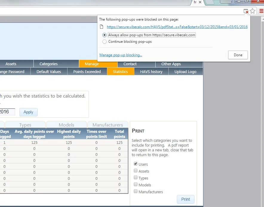 Screengrab of popup blocked in Chrome